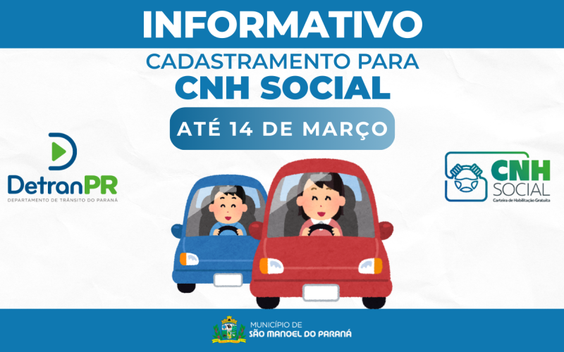 CADASTRAMENTO PARA CNH SOCIAL (vagas limitadas)